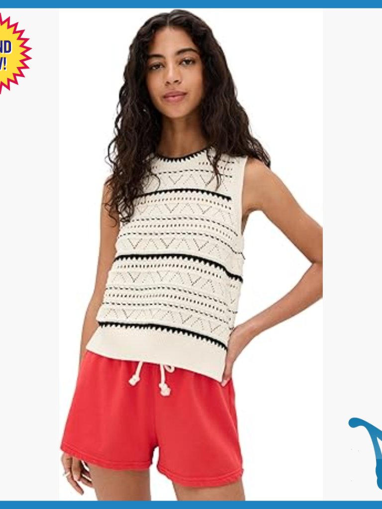 Lightweight Cotton Pointelle Knit Vest, Split Hem, Layering Essential